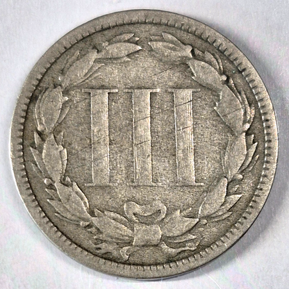 1868 3 Cent Nickel Very Good Features Full Liberty Partial Pillars US 3C