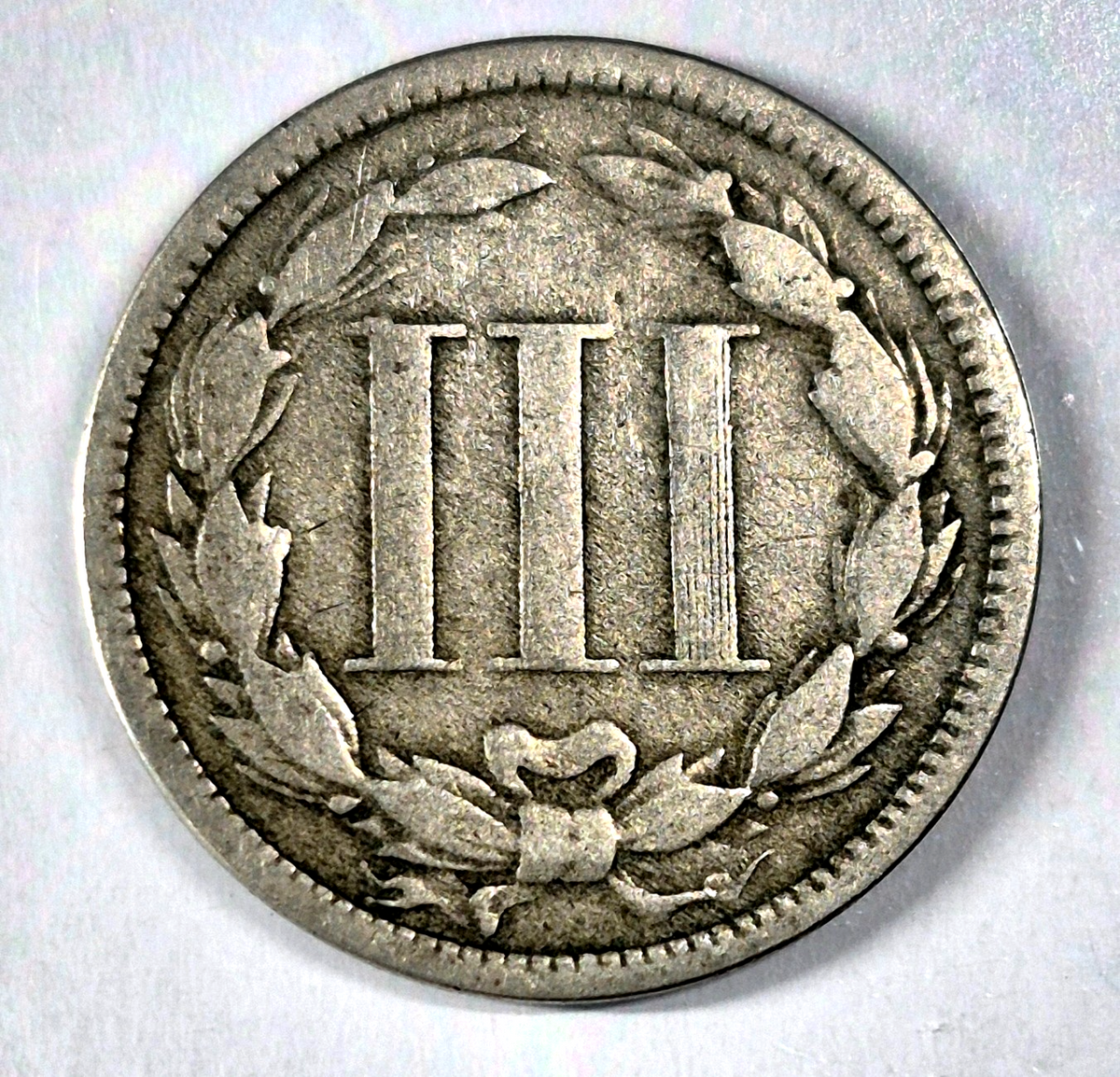 1868 3 Cent Nickel Very Good Features Full Liberty Partial Pillars US 3C