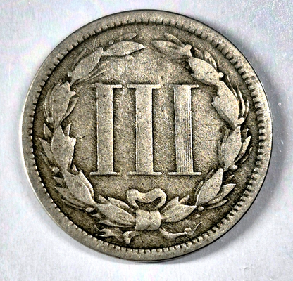 1868 3 Cent Nickel Very Good Features Full Liberty Partial Pillars US 3C