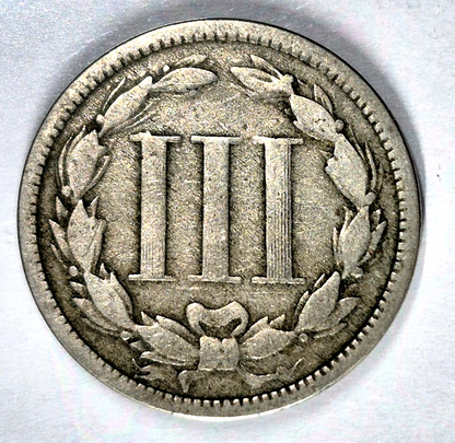 1868 3 Cent Nickel Very Good Features Full Liberty Partial Pillars US 3C