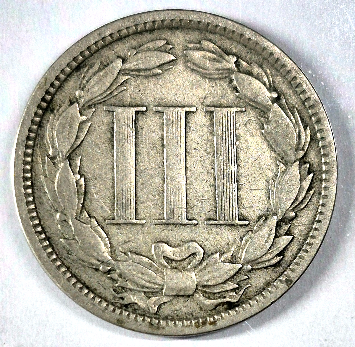 1868 3 Cent Nickel VG-F Features Full Liberty Partial Pillars US 3C