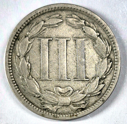 1868 3 Cent Nickel VG-F Features Full Liberty Partial Pillars US 3C