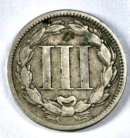 1868 3 Cent Nickel Very Good Features Full Liberty Partial Pillars US 3C
