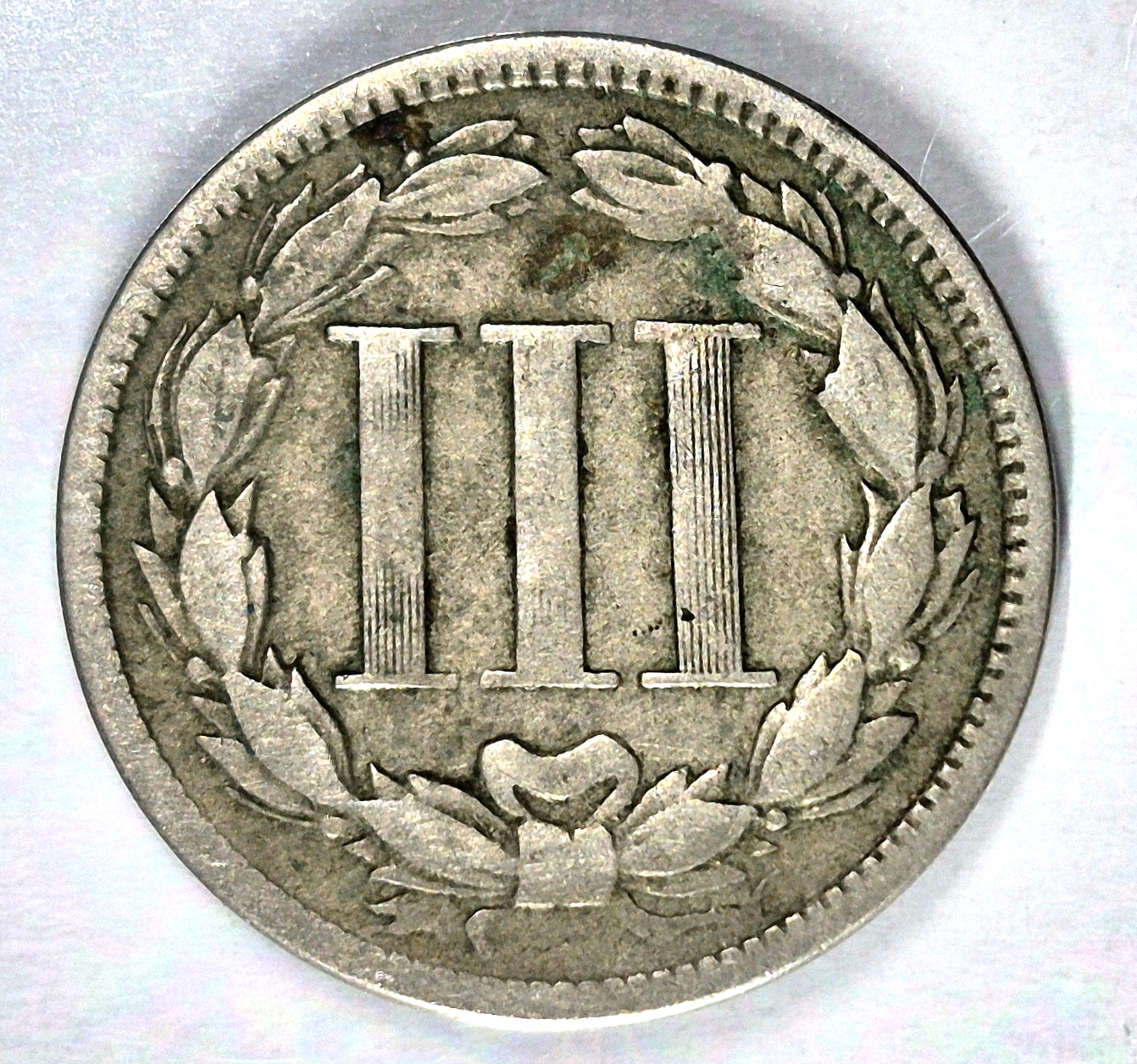 1868 3 Cent Nickel Very Good Features Full Liberty Partial Pillars US 3C