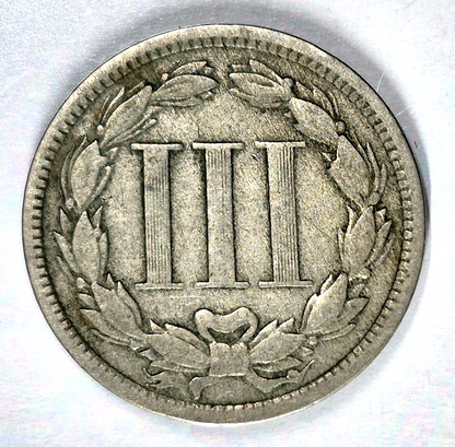 1868 3 Cent Nickel Very Good Features Full Liberty Partial Pillars US 3C
