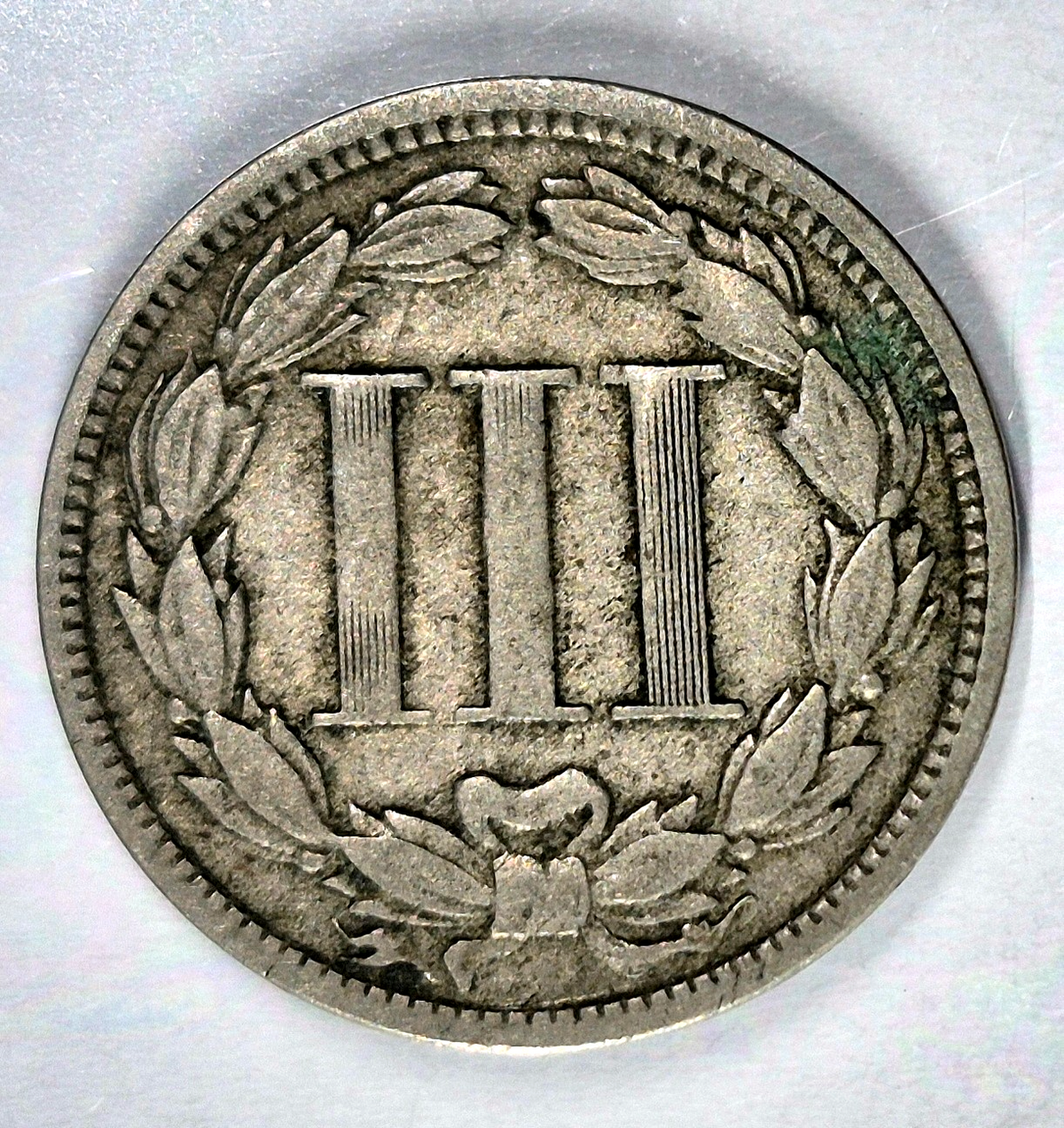 1868 3 Cent Nickel Very Good Features Full Liberty Partial Pillars US 3C
