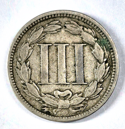 1868 3 Cent Nickel Very Good Features Full Liberty Partial Pillars US 3C
