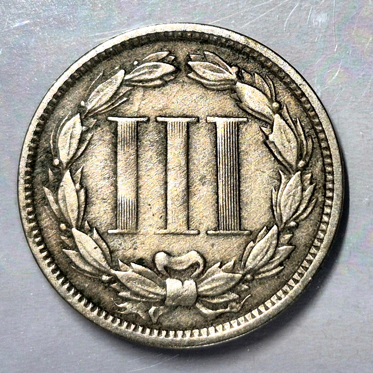 1868 3 Cent Nickel Fine Features Full Liberty Partial Pillars US 3C