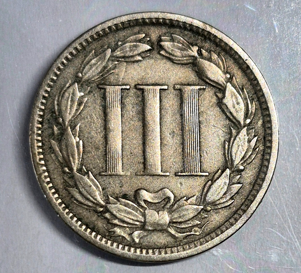 1868 3 Cent Nickel Fine Features Full Liberty Partial Pillars US 3C