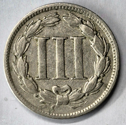 1868 3 Cent Nickel Very Fine Features Full Liberty Partial Pillars US 3C