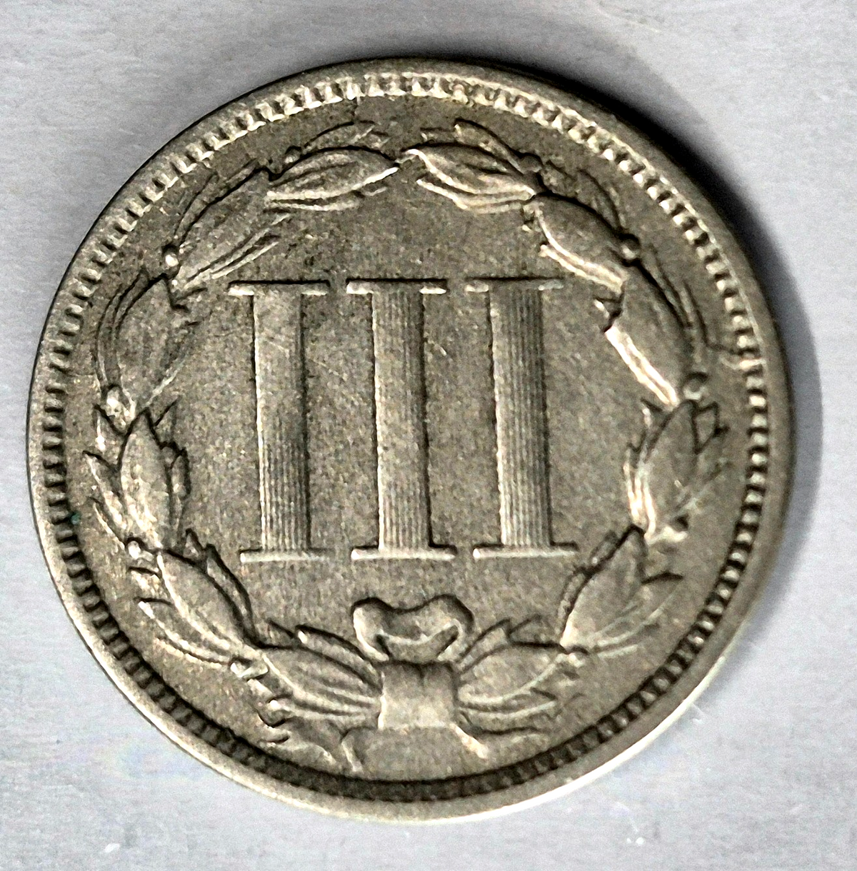 1868 3 Cent Nickel Very Fine Features Partial Liberty Partial Pillars US 3C