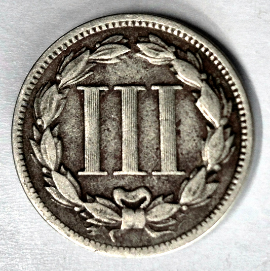 1868 3 Cent Nickel Very Fine Features Full Liberty Partial Pillars US 3C