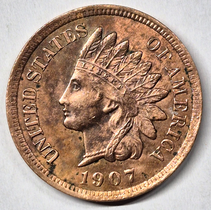 1907 Indian Head Cent Choice AU-MS Features High Grade Coin Shown 1C