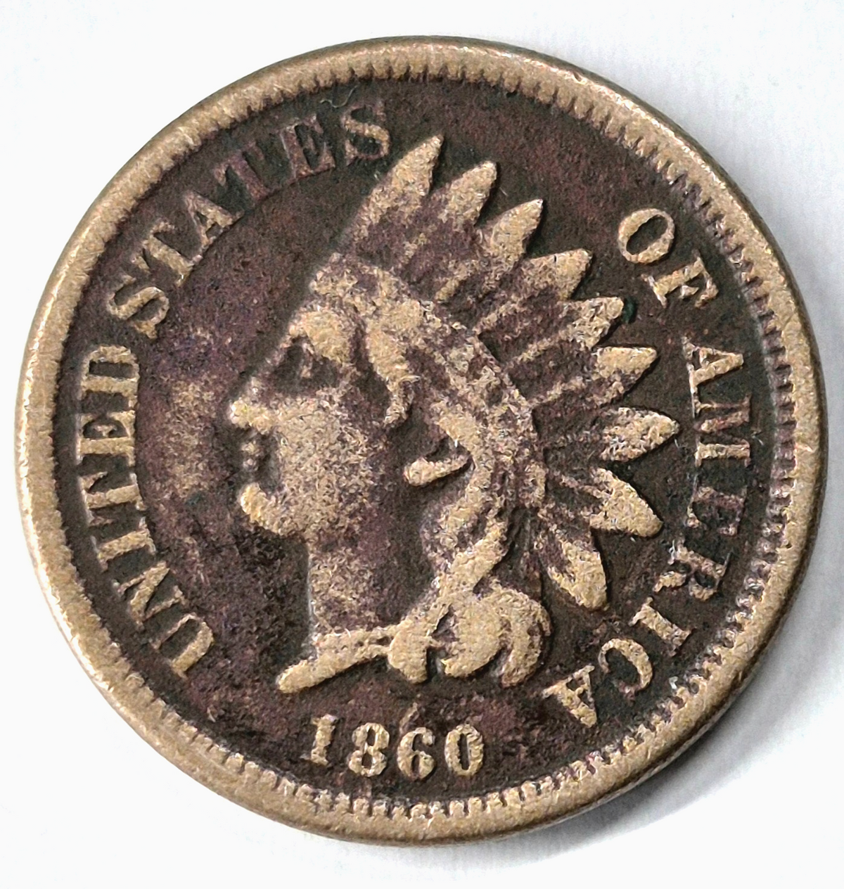 1860 Indian Head Cent Fine+ Features Type II Chunky Oak Wreath Shield Coin Shown