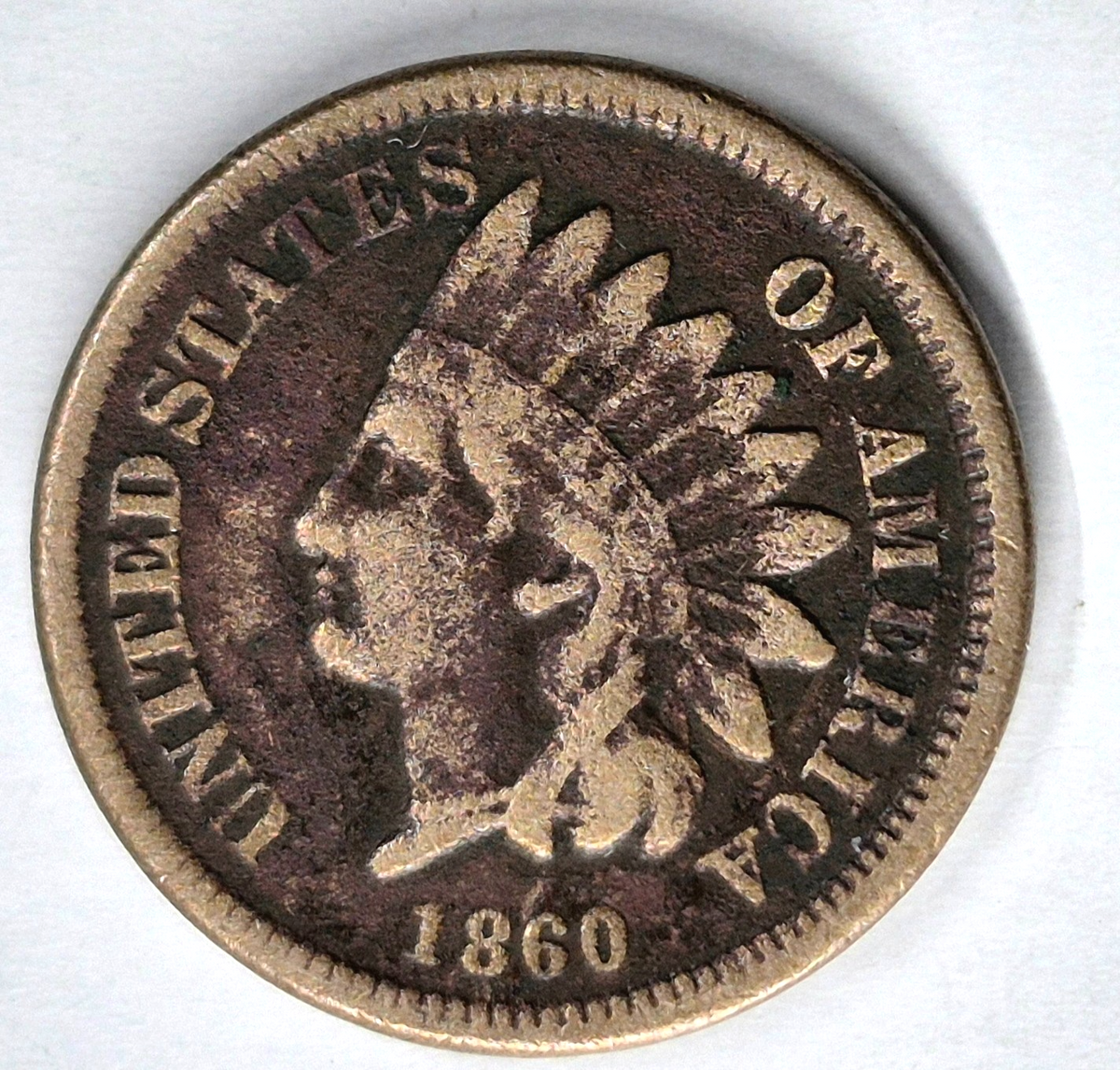 1860 Indian Head Cent Fine+ Features Type II Chunky Oak Wreath Shield Coin Shown