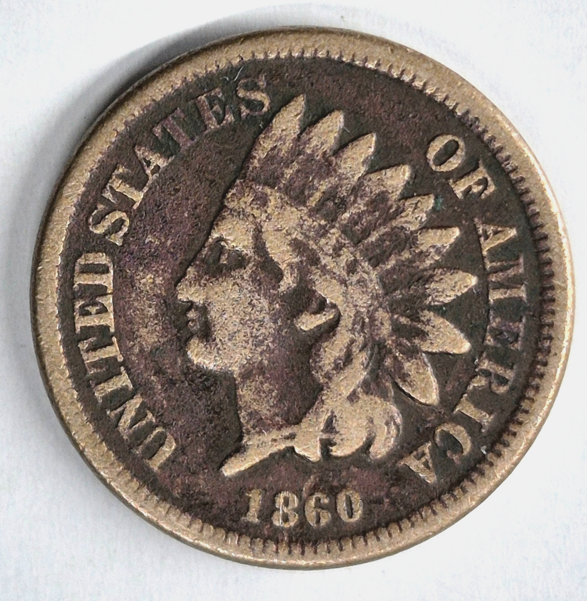 1860 Indian Head Cent Fine+ Features Type II Chunky Oak Wreath Shield Coin Shown