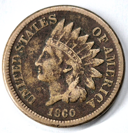 1860 Indian Head Cent Fine+ Features Type II Chunky Oak Wreath Shield Coin Shown