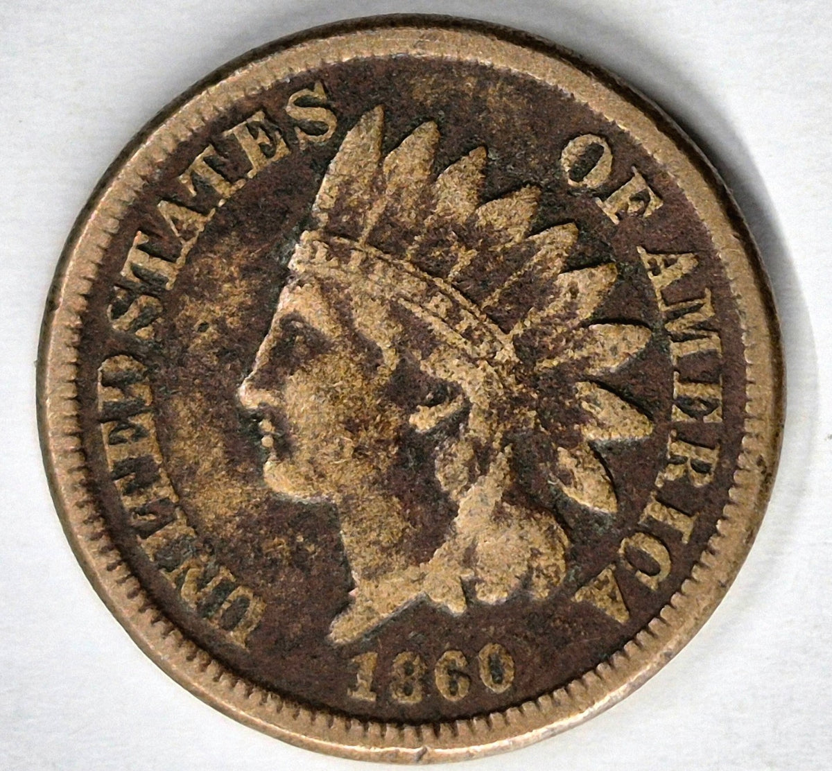 1860 Indian Head Cent Fine+ Features Type II Chunky Oak Wreath Shield Coin Shown