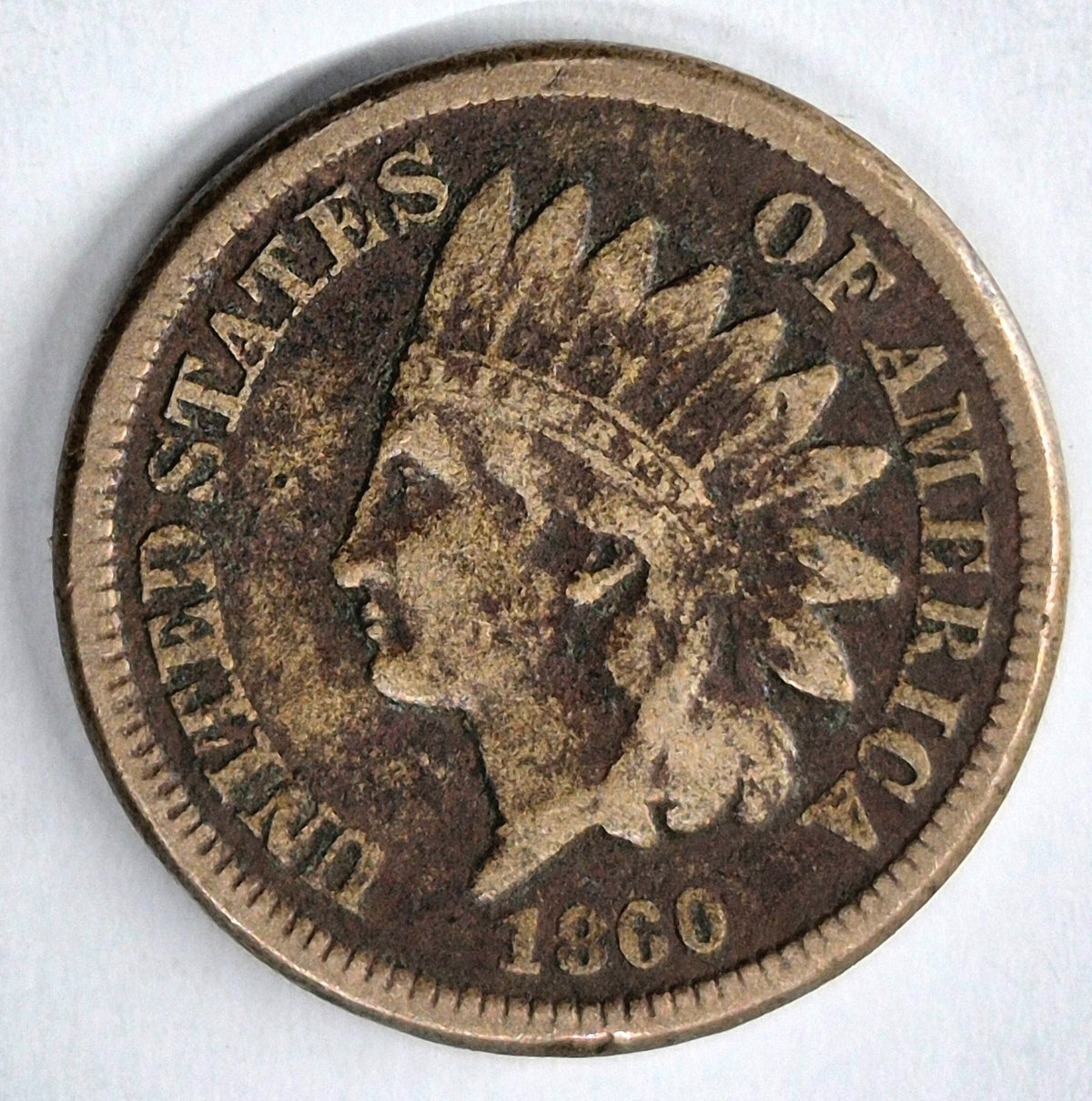 1860 Indian Head Cent Fine+ Features Type II Chunky Oak Wreath Shield Coin Shown