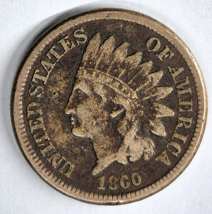 1860 Indian Head Cent Fine+ Features Type II Chunky Oak Wreath Shield Coin Shown