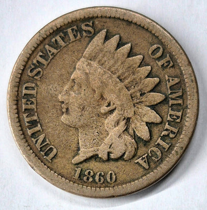 1860 Indian Head Cent Fine+ Features Type II Chunky Oak Wreath Shield Coin Shown