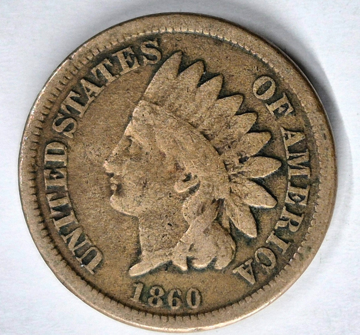 1860 Indian Head Cent Fine+ Features Type II Chunky Oak Wreath Shield Coin Shown