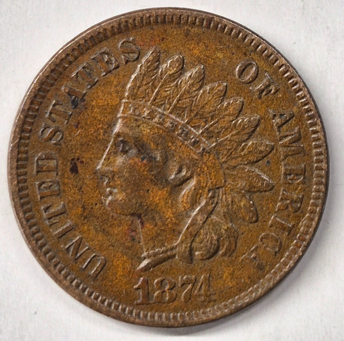 1874 Indian Head Cent Choice AU-MS Features High Grade Coin Shown 1C
