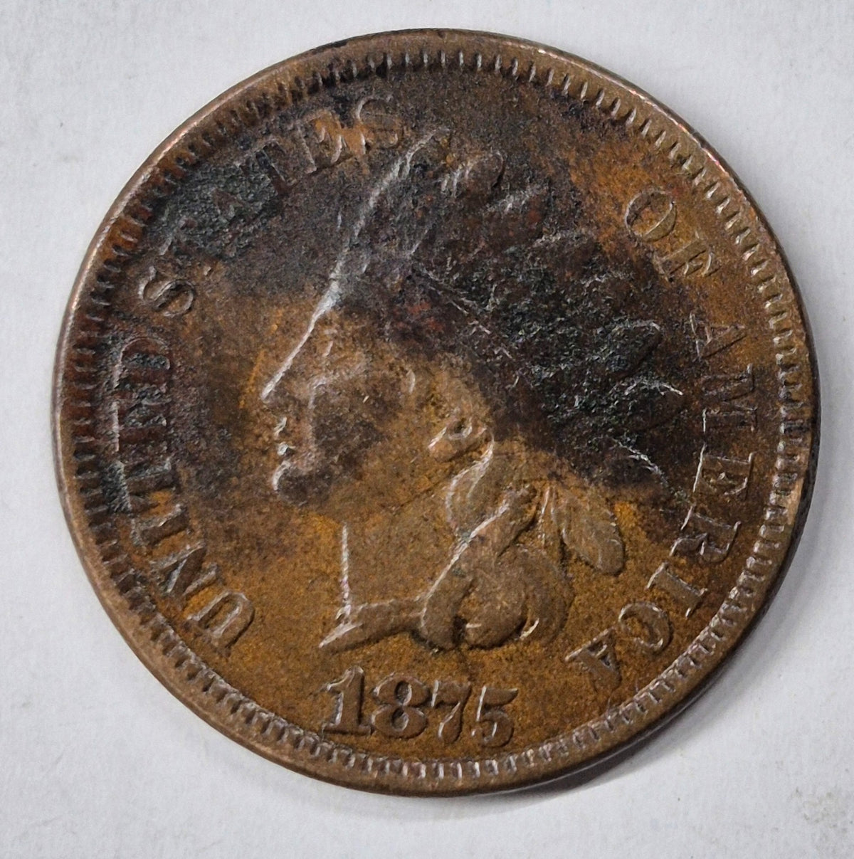 1875 Indian Head Cent Penny VF Features Liberty, Sheild Receive Coin Pictured 1C
