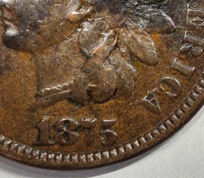1875 Indian Head Cent Penny VF Features Liberty, Sheild Receive Coin Pictured 1C
