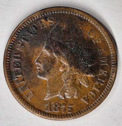 1875 Indian Head Cent Penny VF Features Liberty, Sheild Receive Coin Pictured 1C