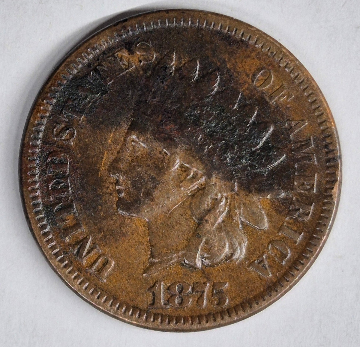 1875 Indian Head Cent Penny VF Features Liberty, Sheild Receive Coin Pictured 1C