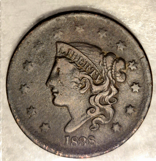1838 Coronet Matron Head Large Cent Crisp Very Fine VF Features 1C Coin Shown
