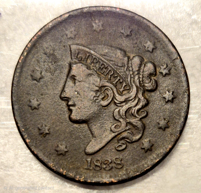 1838 Coronet Matron Head Large Cent Crisp Very Fine VF Features 1C Coin Shown