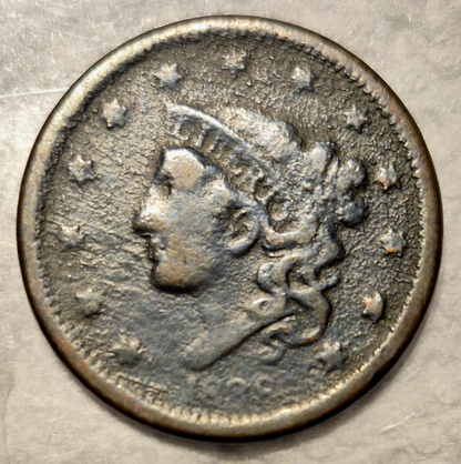 1838 Coronet Matron Head Large Cent Fine+ Features 1C Coin Shown