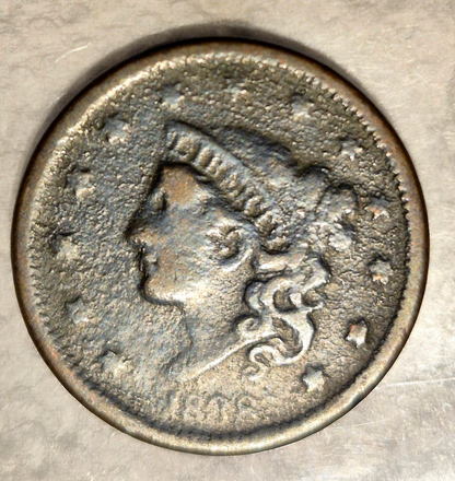 1838 Coronet Matron Head Large Cent Fine+ Features 1C Coin Shown