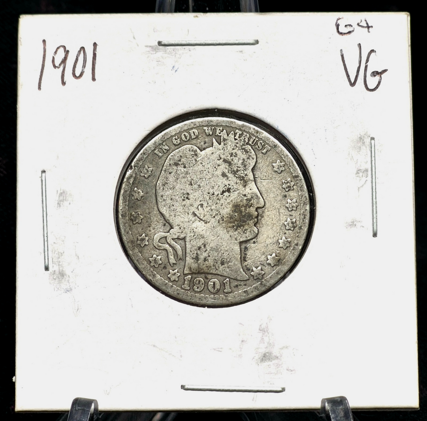 1901 Barber Silver Quarter 90% SILVER About Good or Less Condition 25C