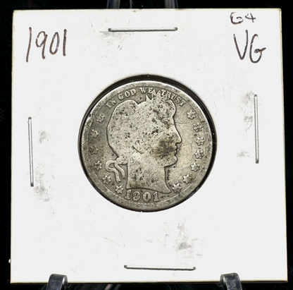1901 Barber Silver Quarter 90% SILVER About Good or Less Condition 25C