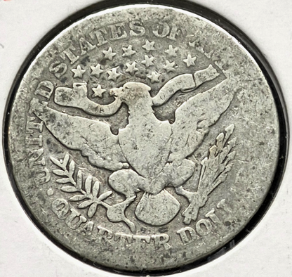 1901 Barber Silver Quarter 90% SILVER About Good or Less Condition 25C