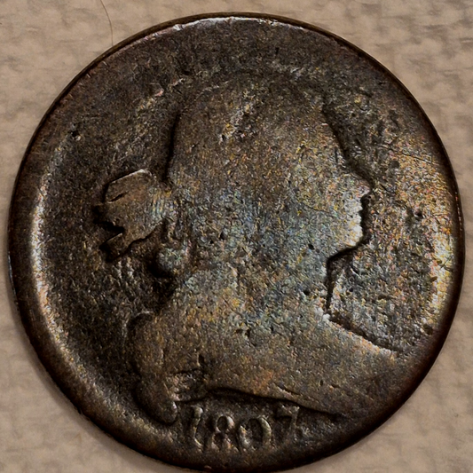1807/6 1C BN Draped Bust Large Cent 🔥Rare🔥 Last Yr Lg Date Lg Fraction Pt One