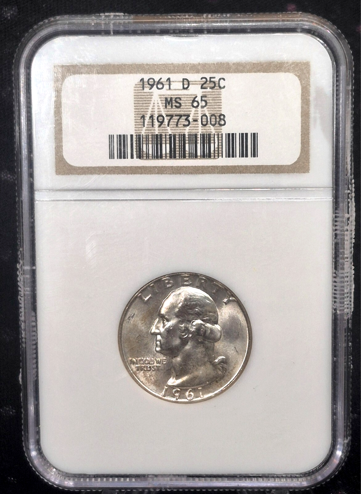 1961-D 90% Silver Washington Quarter NGC MS 65 Highly Collectable Vintage Slab