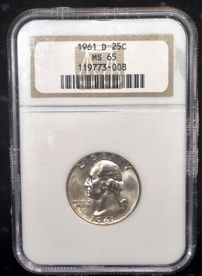 1961-D 90% Silver Washington Quarter NGC MS 65 Highly Collectable Vintage Slab