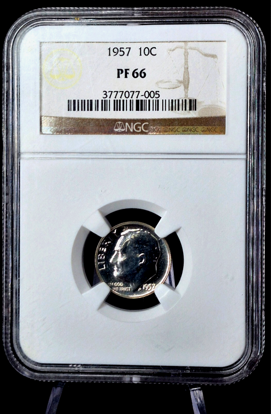 1957 Proof Roosevelt 90% Silver Dime 10C NGC PF66 Collectable NGC Brown Label