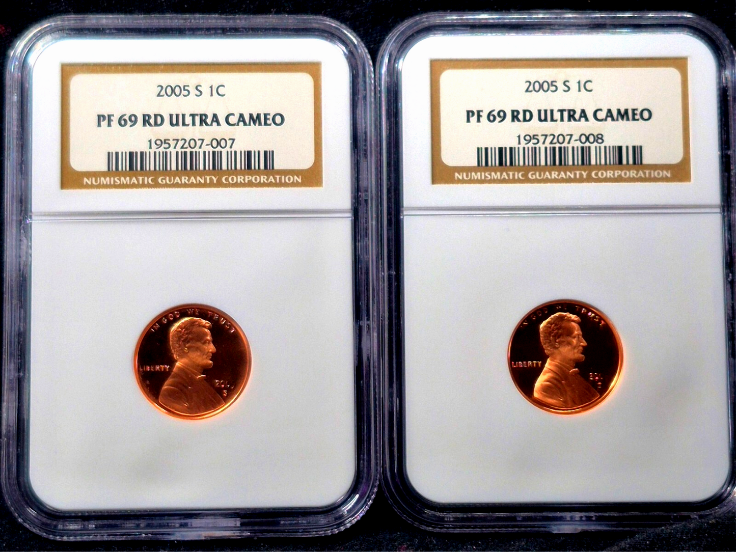 (2) 2005 S Proof Lincoln Cents Sequential #'s NGC Grade PF69 RD Red Ultra Cameo
