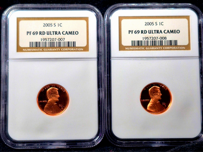 (2) 2005 S Proof Lincoln Cents Sequential #'s NGC Grade PF69 RD Red Ultra Cameo