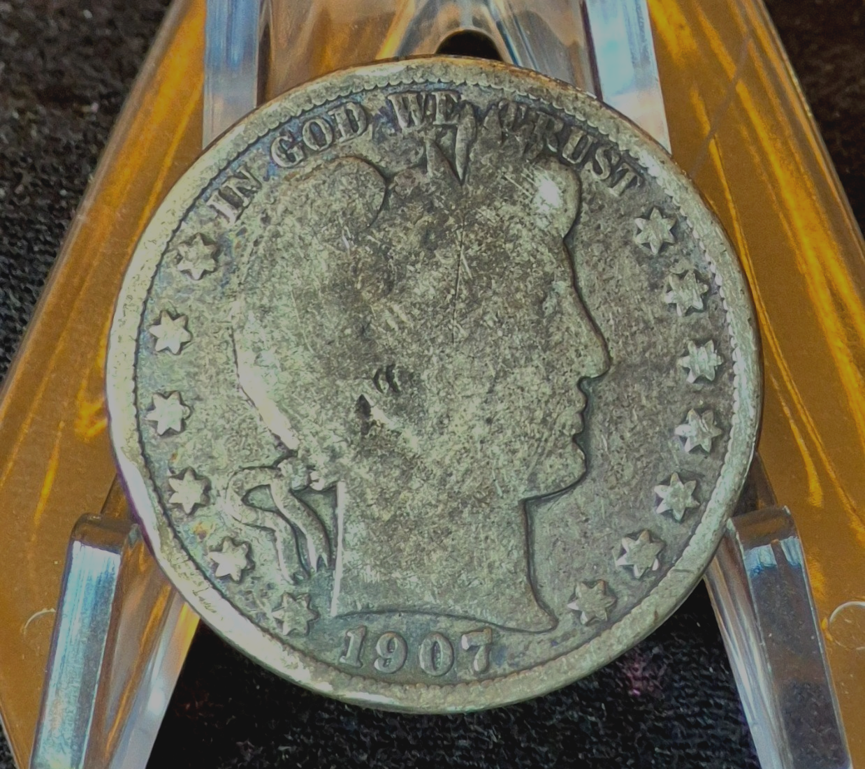 1907-S Barber Half Dollar 90% Silver G+ Features Partial Motto 50C
