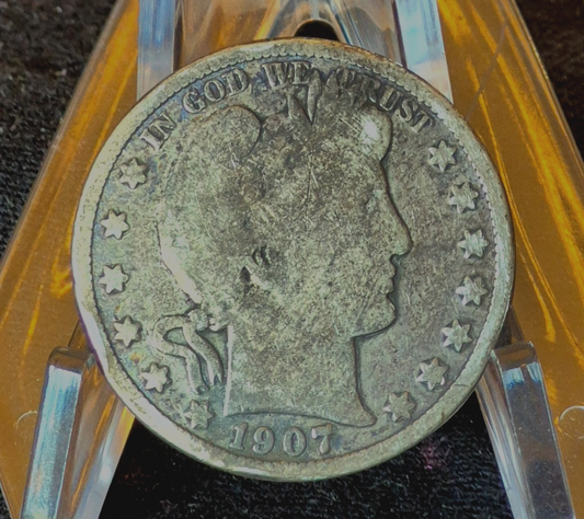 1907-S Barber Half Dollar 90% Silver G+ Features Partial Motto 50C