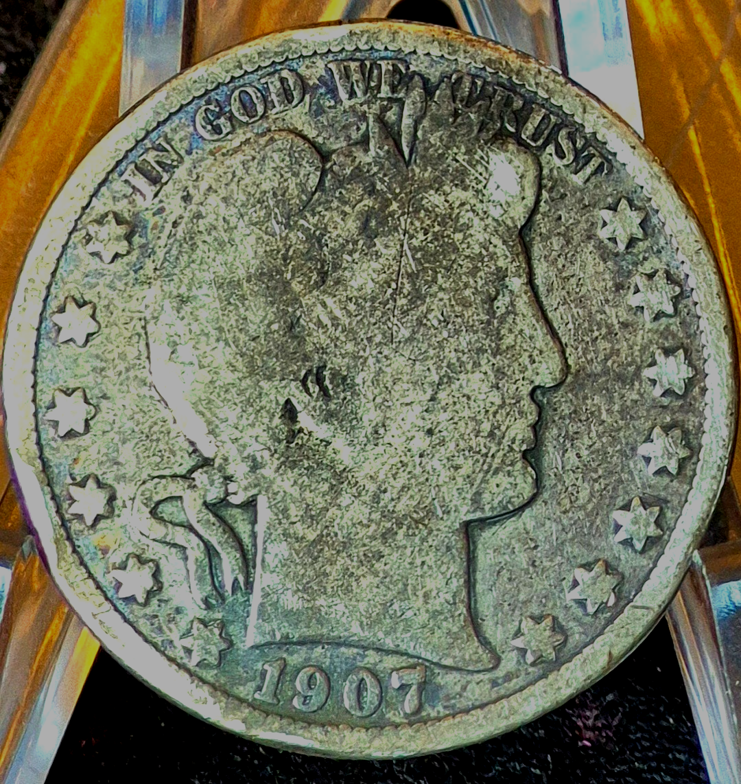 1907-S Barber Half Dollar 90% Silver G+ Features Partial Motto 50C