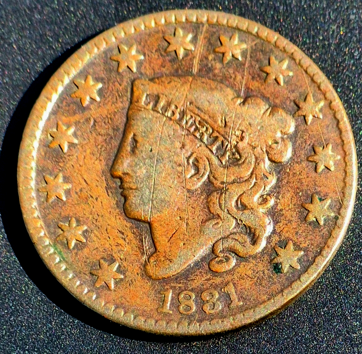 1831 Coronet Matron Head Large Cent Fine+ Features 1C N10 R3 Large Letters