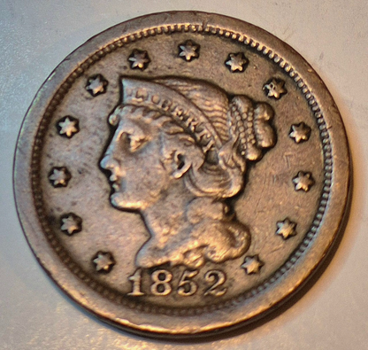 1852 Braided Hair Large Cent Strong XF Features Variant N5 Rarity 5 GSID 1156 1C