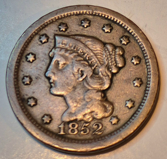 1852 Braided Hair Large Cent Strong XF Features Variant N5 Rarity 5 GSID 1156 1C